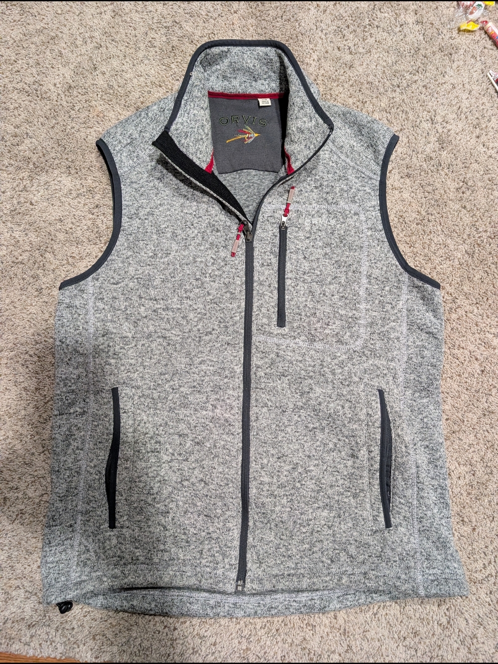 Orvis Men's Gray Fleece Vest - Full Zip Layering Piece